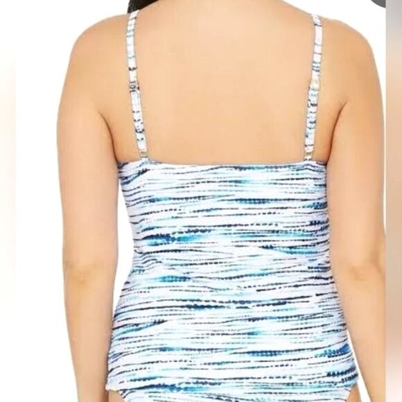 La Blanca Swimwear Tonal Tidal Striped Tankini Set Blue Cream Size Small | 6/8 - Picture 4 of 13